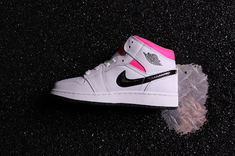 Air Jordan 1 Mid White Black Hyper Pink GS 555112-106