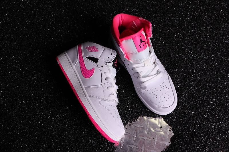 Air Jordan 1 Mid White Black Hyper Pink GS 555112-106