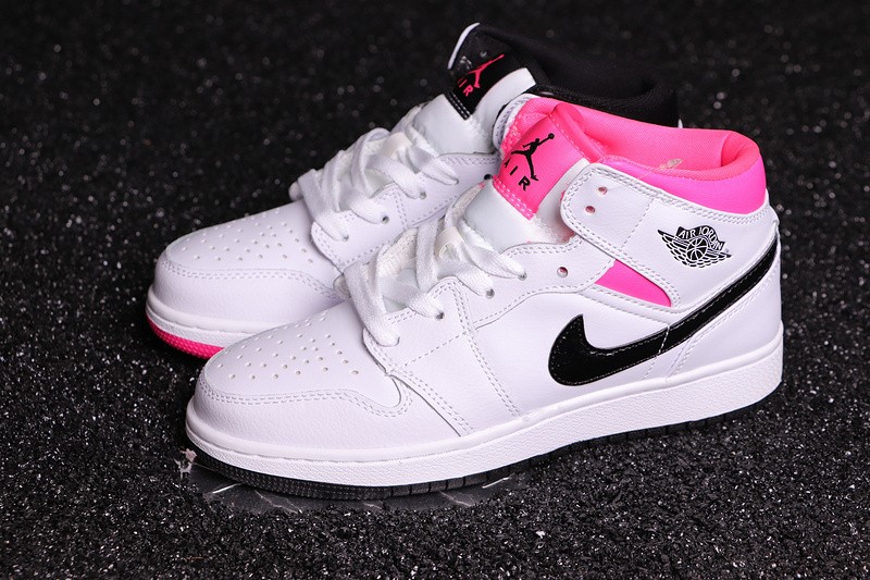 Air Jordan 1 Mid White Black Hyper Pink GS 555112-106