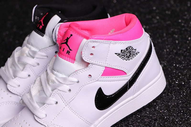 Air Jordan 1 Mid White Black Hyper Pink GS 555112-106