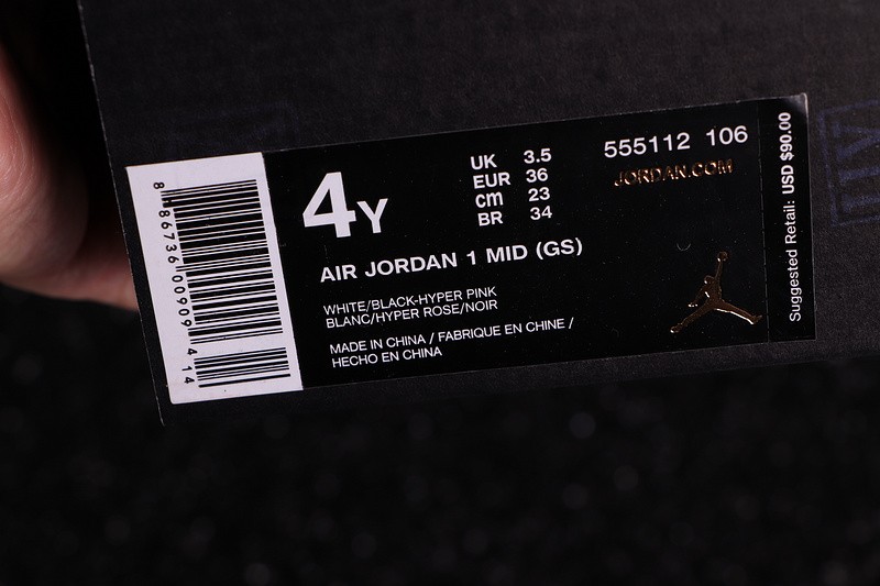 Air Jordan 1 Mid White Black Hyper Pink GS 555112-106