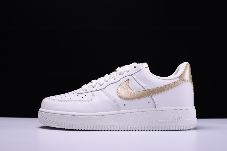 Nike AIR FORCE 1 GS Leather Trainers White/ Gold 314219 127
