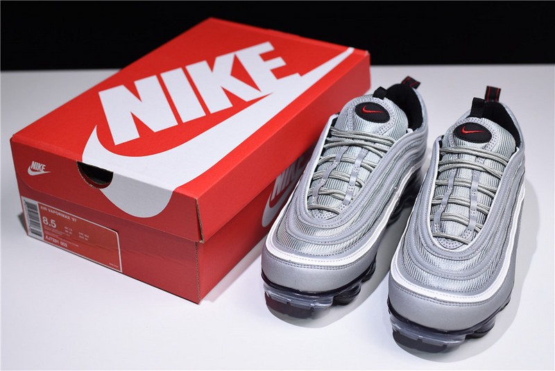nike mens AIR VAPORMAX 97 "SILVER BULLET" metallic silver varsity red AJ7291-002