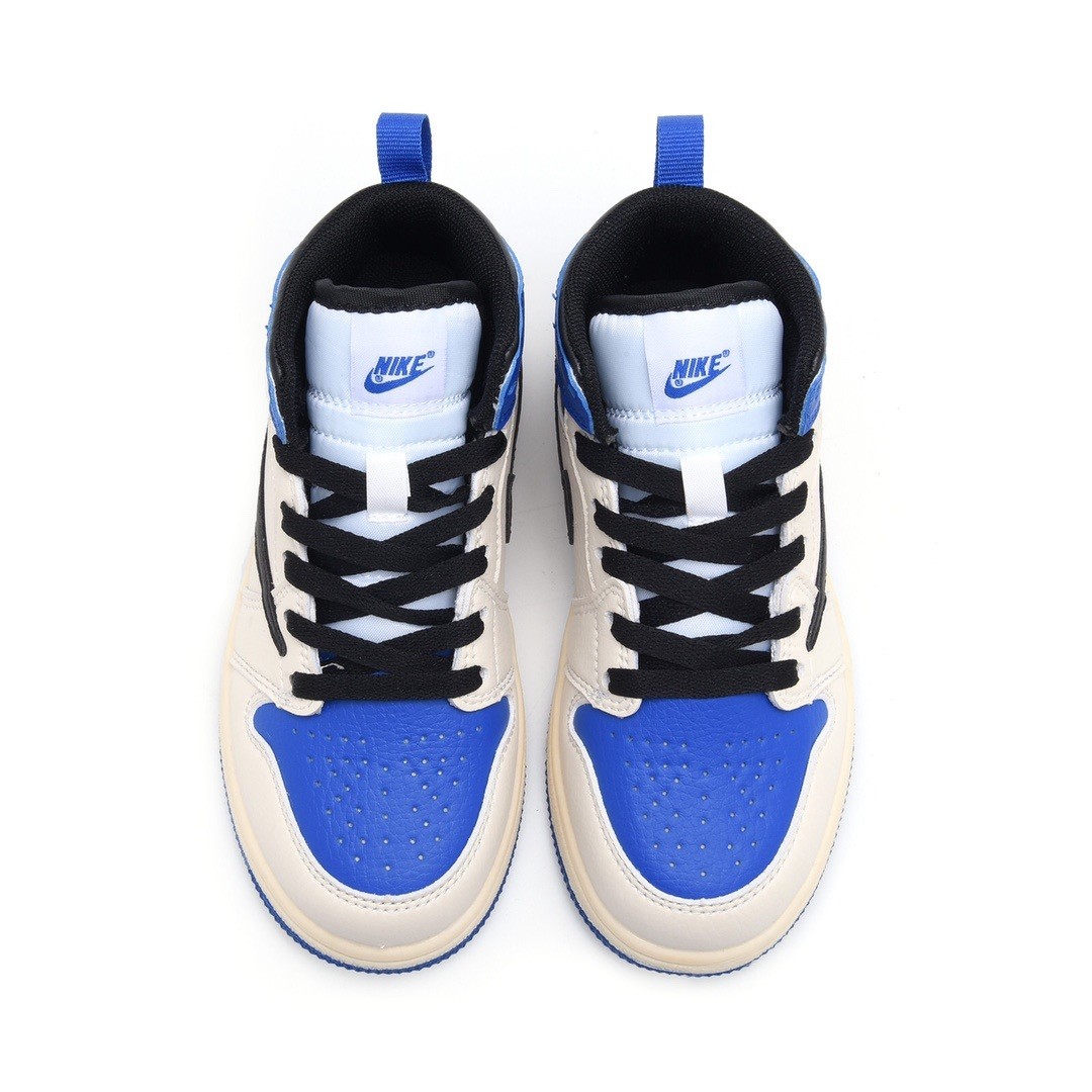 Kids TRAVIS SCOTT X FRAGMENT X AIR JORDAN 1 BLUE WHITE SHOES DH3227-105