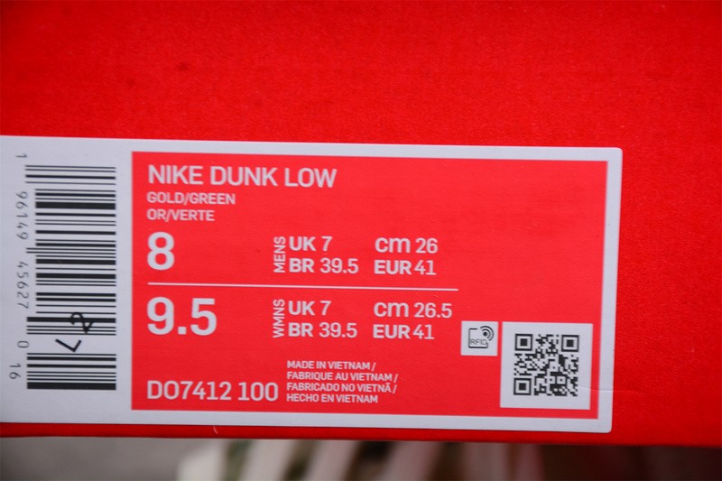 Nike Dunk Low Green White Metallic Gold FB7173-131
