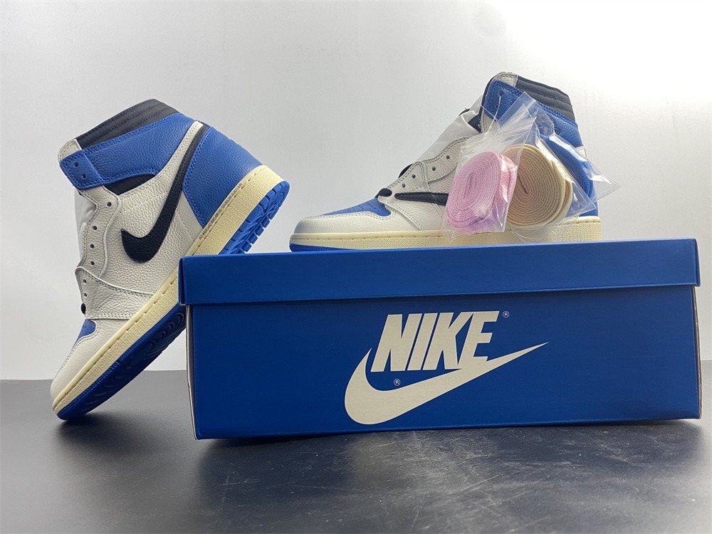 Travis Scott x Fragment x Air Jordan 1 Blue White Shoes DH3227-105