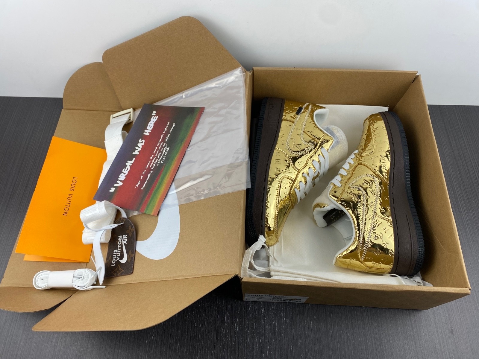 L-V AND NIKE "AIR FORCE 1" BY VIRGIL ABLOH - MET GOLD/MET GOLD - BAROQUE BROWN - BLACK 1A9VGO