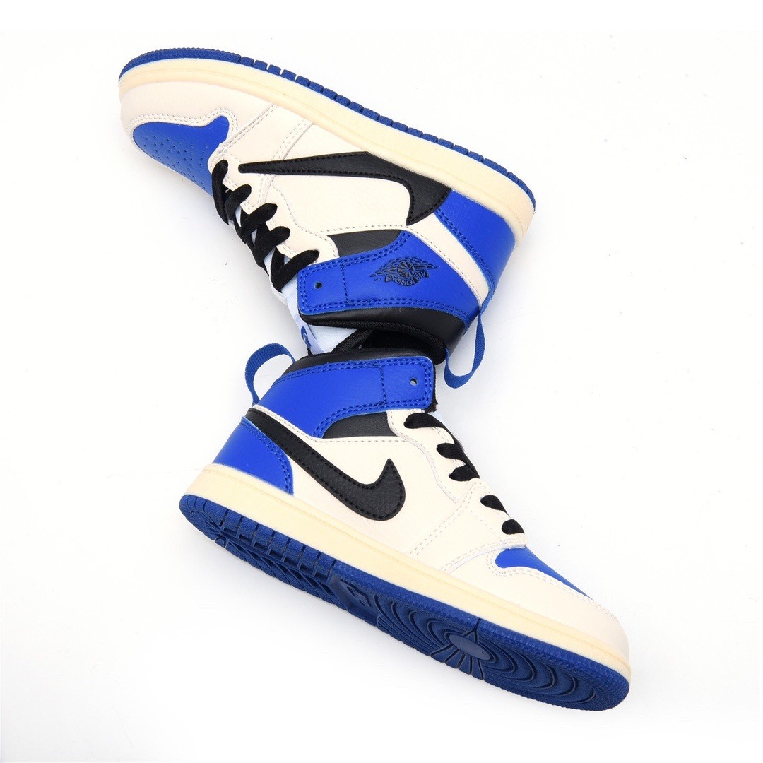 Kids TRAVIS SCOTT X FRAGMENT X AIR JORDAN 1 BLUE WHITE SHOES DH3227-105