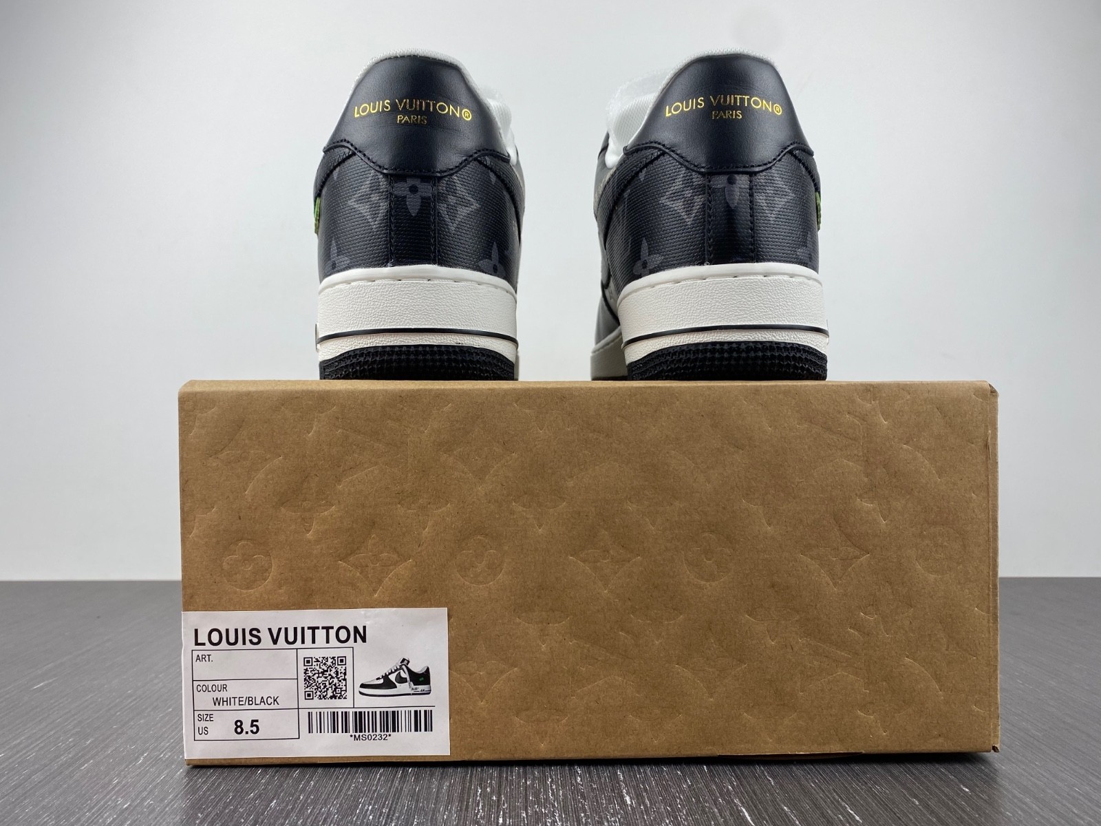 L-V x Nike Air Force 1 black and white. MS0232