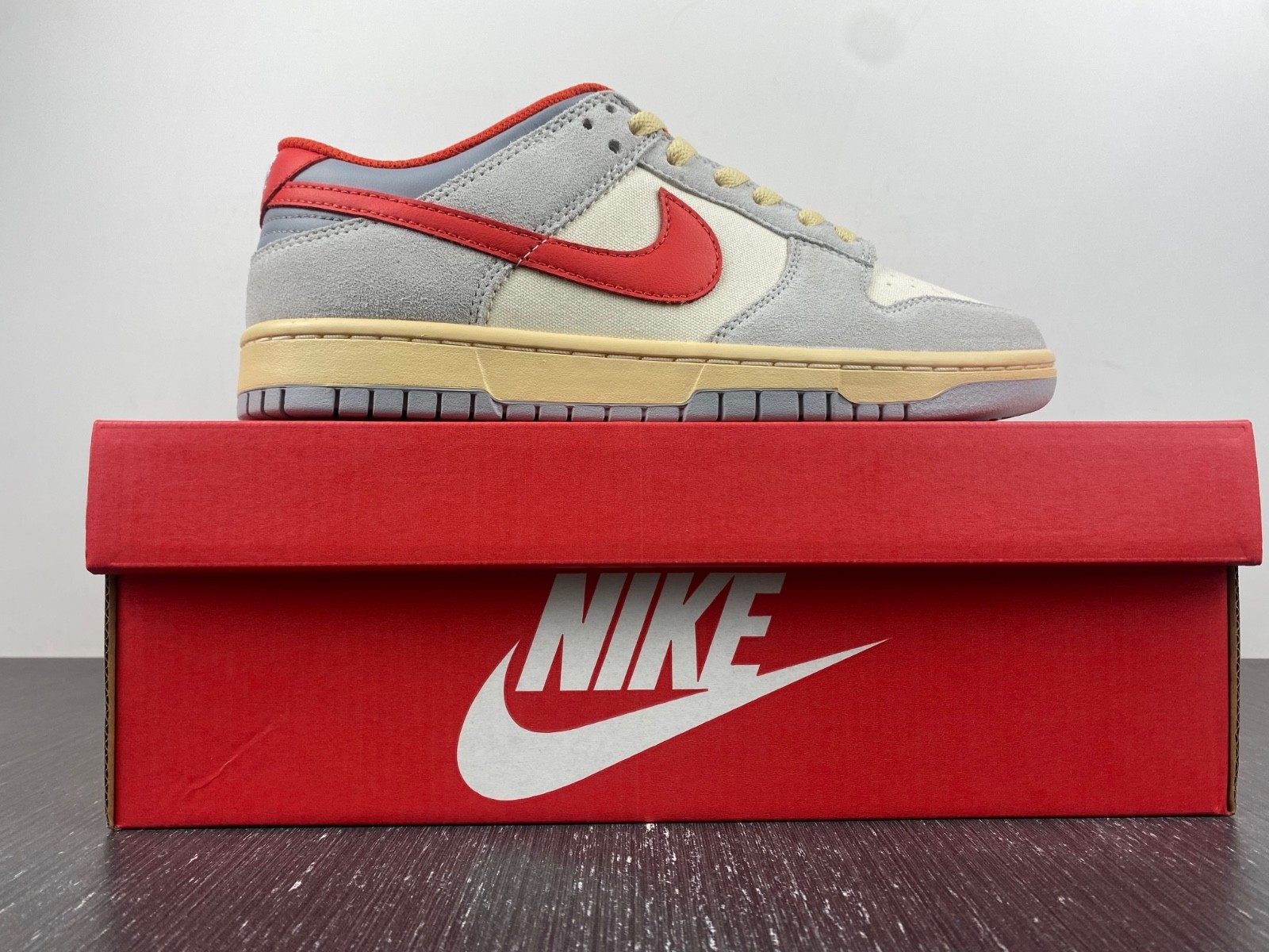 Nike Dunk Low "Grey/Red" Athletic Department FJ5429-133