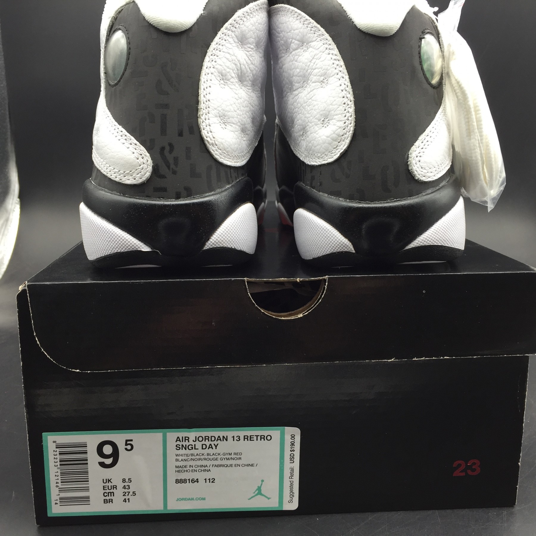AIR JORDAN 13 RETRO SNGL DAY "LOVE AND RESPECT" black/ white mens 888164-112