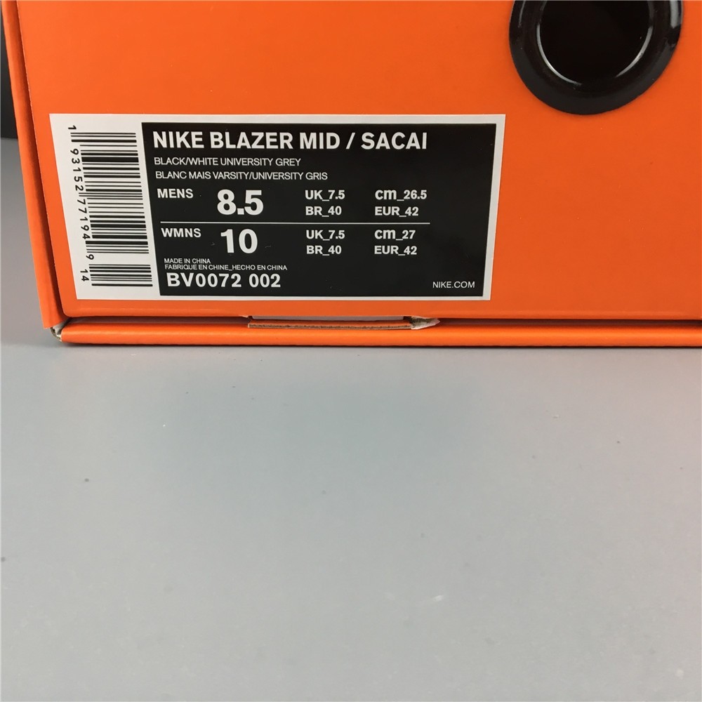 Sacai x Blazer Mid Black Grey BV0072-002